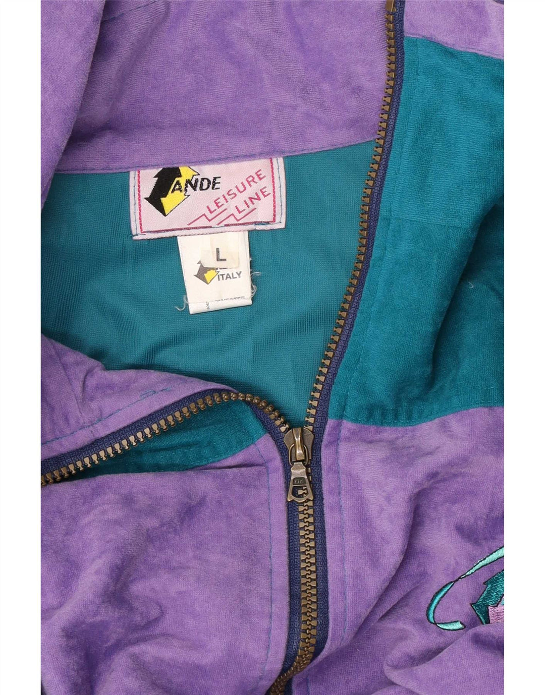 Vintage męski dres welurowy, duży, zielony, z blokami kolorów, poliester