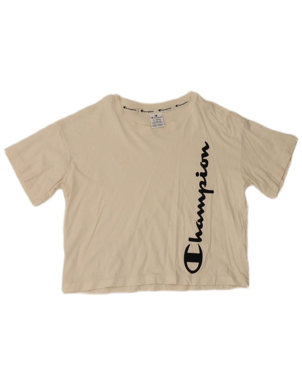 Damska koszulka Champion Crop Graphic Top UK 18 XL, biała bawełna