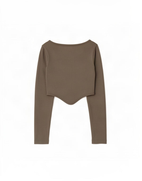 Damski krótki top Zara z długim rękawem, UK 4 XS, khaki