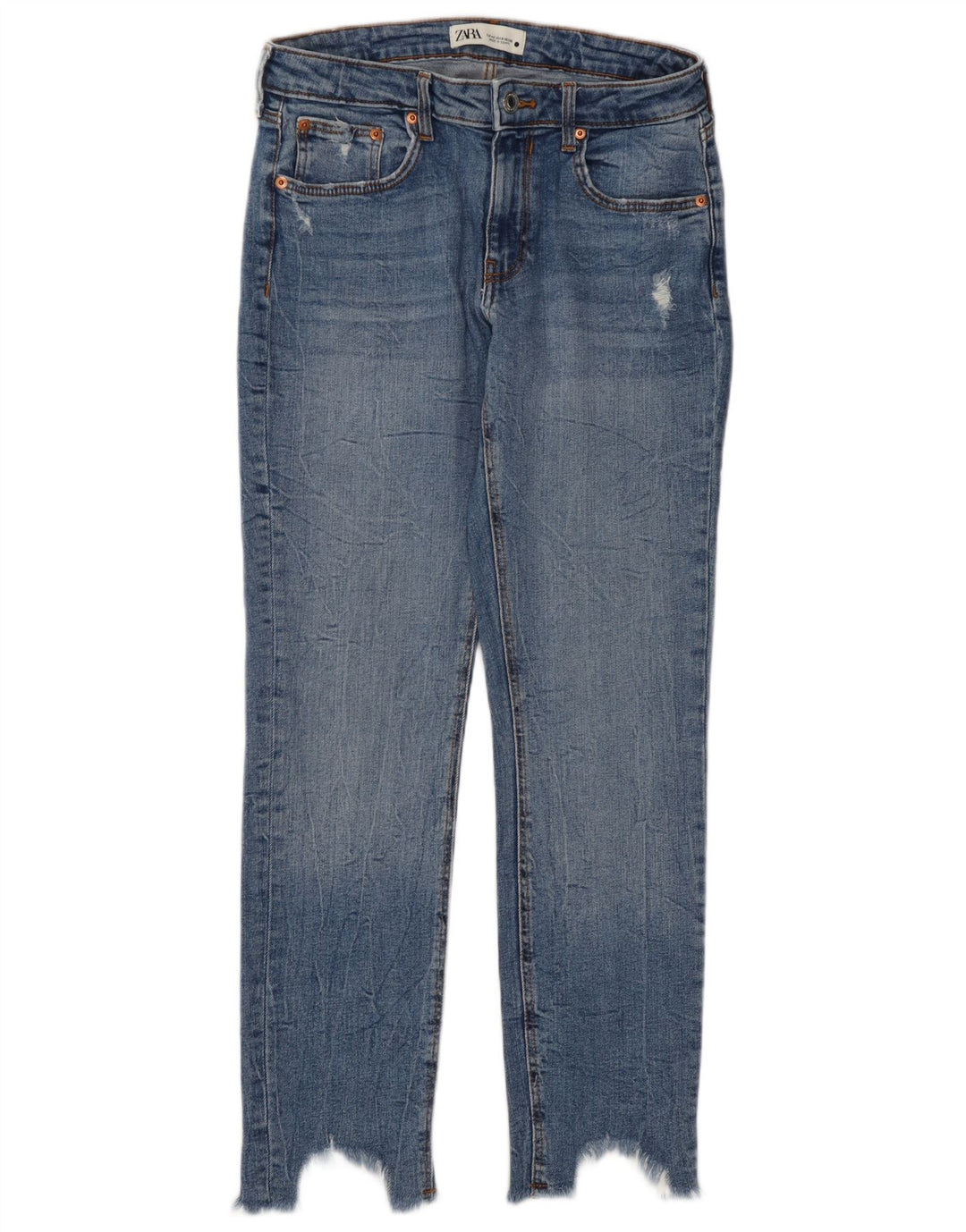 Damskie jeansy Zara w trudnej sytuacji, przycięte, EU 40, średnie, W30, L27, niebieskie