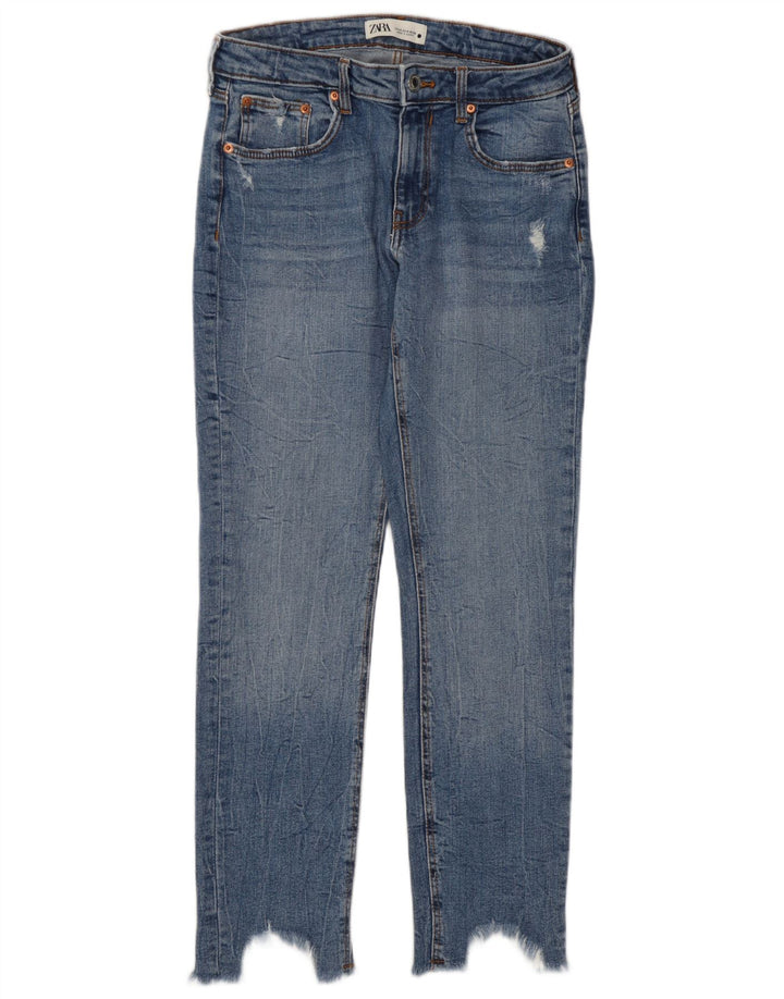 Damskie jeansy Zara w trudnej sytuacji, przycięte, EU 40, średnie, W30, L27, niebieskie
