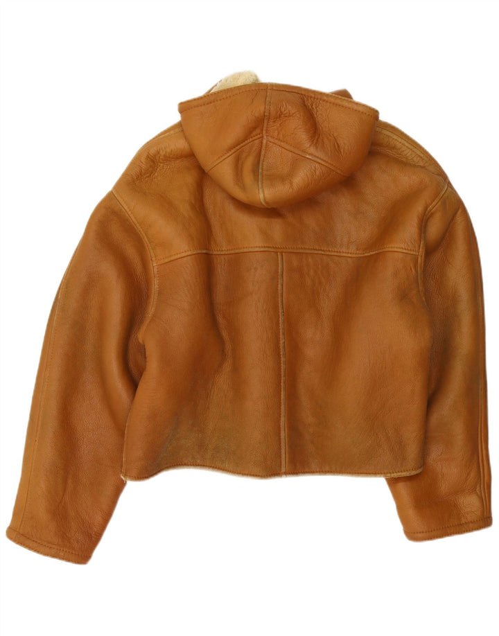 Damska kurtka shearling z kapturem w stylu vintage UK 16, duża brązowa