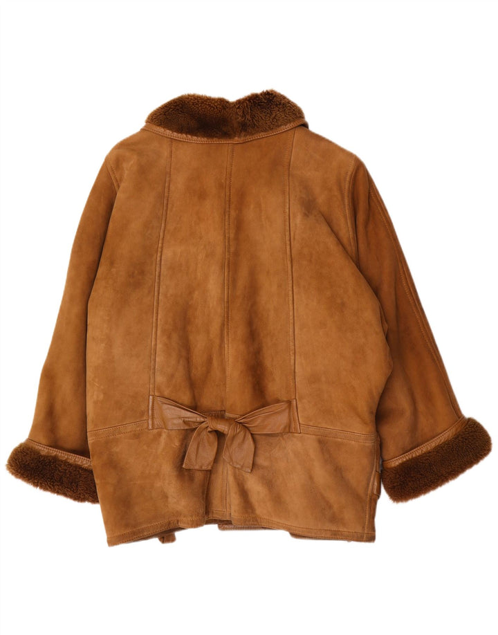 Vintage damska kurtka oversize z rękawem 3/4, EU 46 XL, brązowa