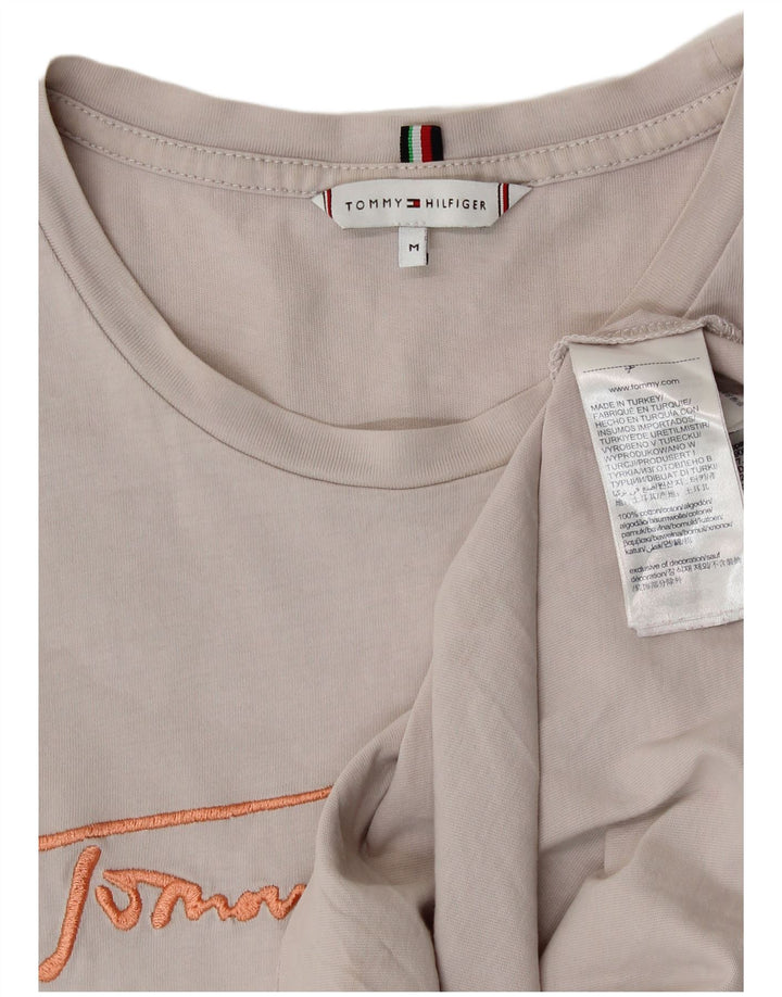 Damska koszulka graficzna Tommy Hilfiger Top UK 14, średnia szara bawełna