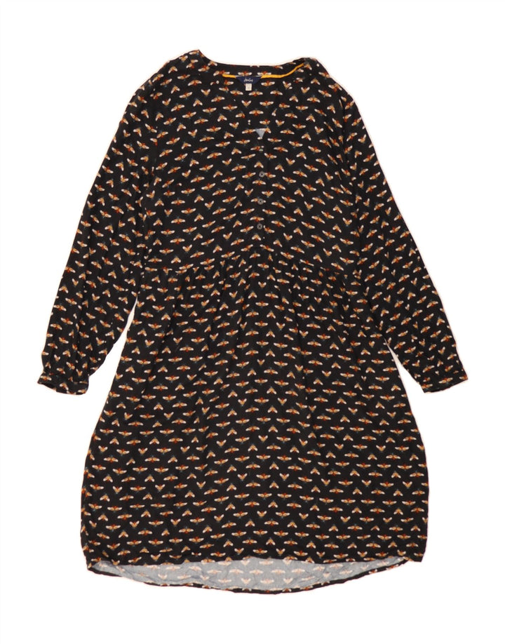 JOULES Womens Abstract Pattern Long Sleeve Maxi Dress UK 12 Medium Black Vintage Joules and Second-Hand Joules from Messina Hembry 