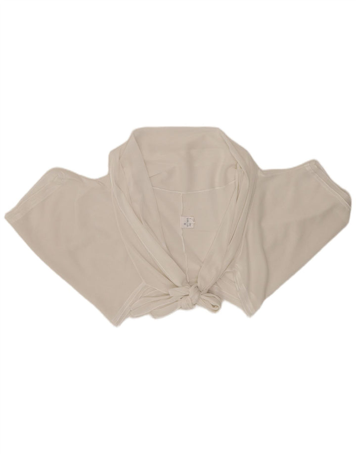 Vintage damski krótki top wiązany z przodu UK 20 2XL biała wiskoza