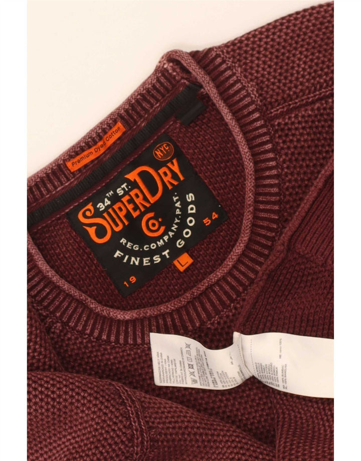 Męski sweter Superdry z okrągłym dekoltem, duży, bordowy, bawełniany