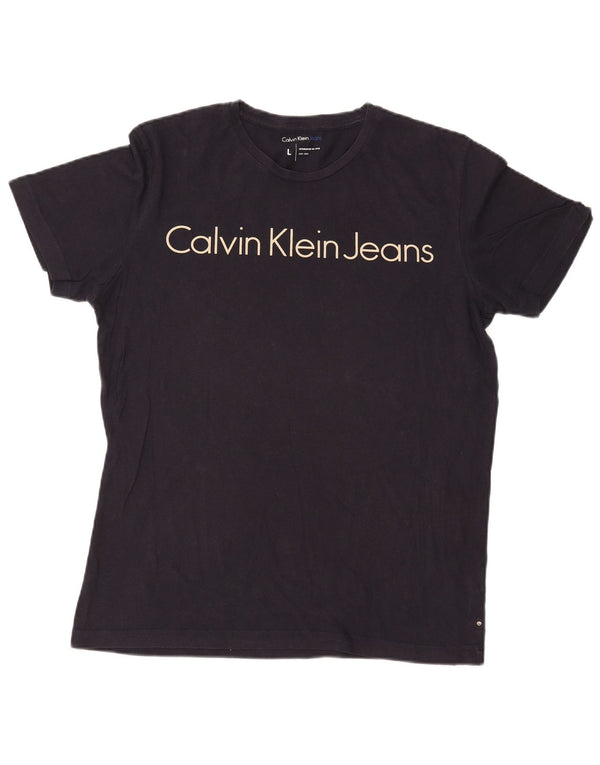 Męski T-shirt z grafiką Calvin Klein Jeans, duży, granatowy