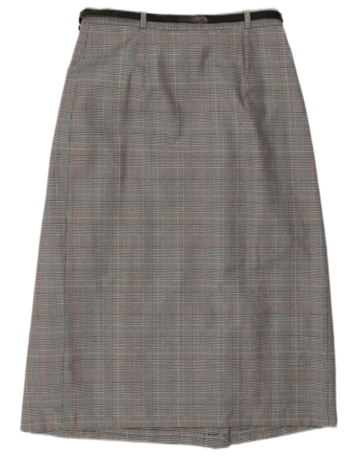 Damska spódnica kopertowa w stylu vintage UK 10 Small W27 Szary poliester w pepitkę