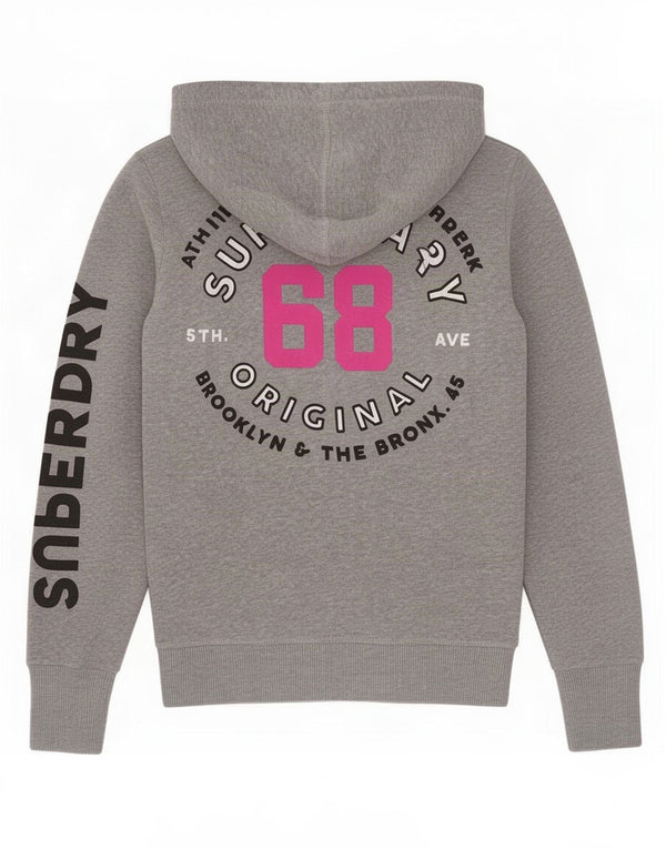 Damski sweter z kapturem Superdry Brooklyn Graphic, UK 6 XS, szary, bawełniany