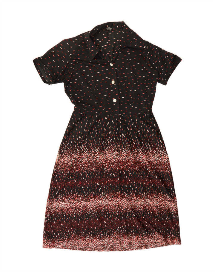 VINTAGE Womens Maxi Dress UK 14 Medium Black Spotted Polyester Vintage Vintage and Second-Hand Vintage from Messina Hembry 