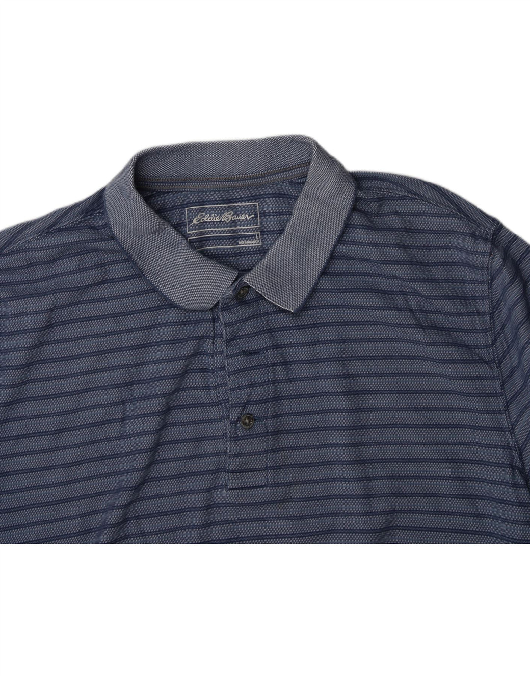 EDDIE BAUER Mens Polo Shirt Large Blue Striped Cotton Vintage Eddie Bauer and Second-Hand Eddie Bauer from Messina Hembry 