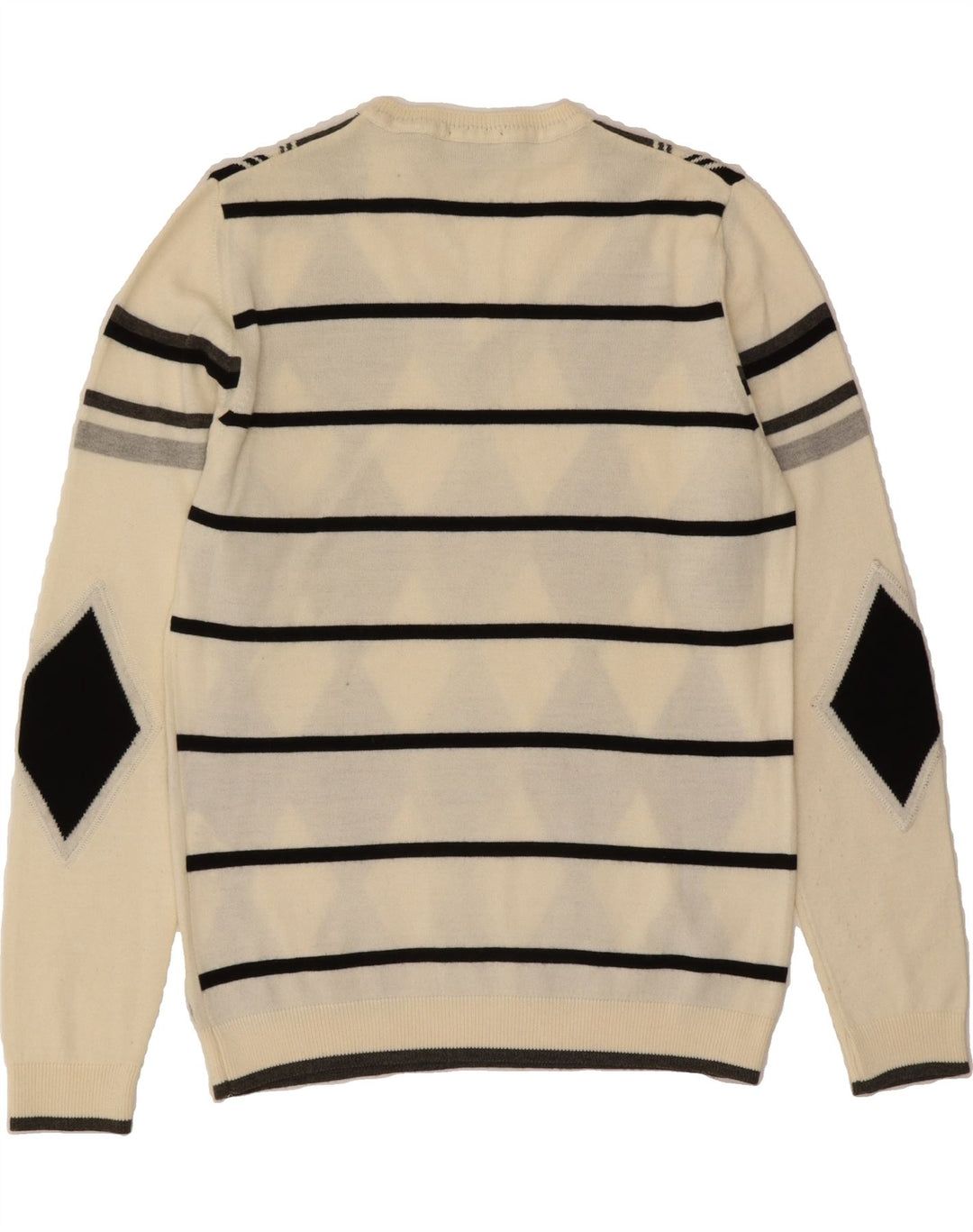 ENERGIE Womens V-Neck Jumper Sweater UK 14 Medium Off White Argyle/Diamond Vintage Energie and Second-Hand Energie from Messina Hembry 