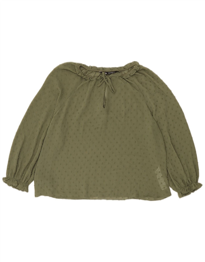 Damska bluzka z prześwitującym rękawem 3/4 Zara UK 14 Medium Khaki w cętki