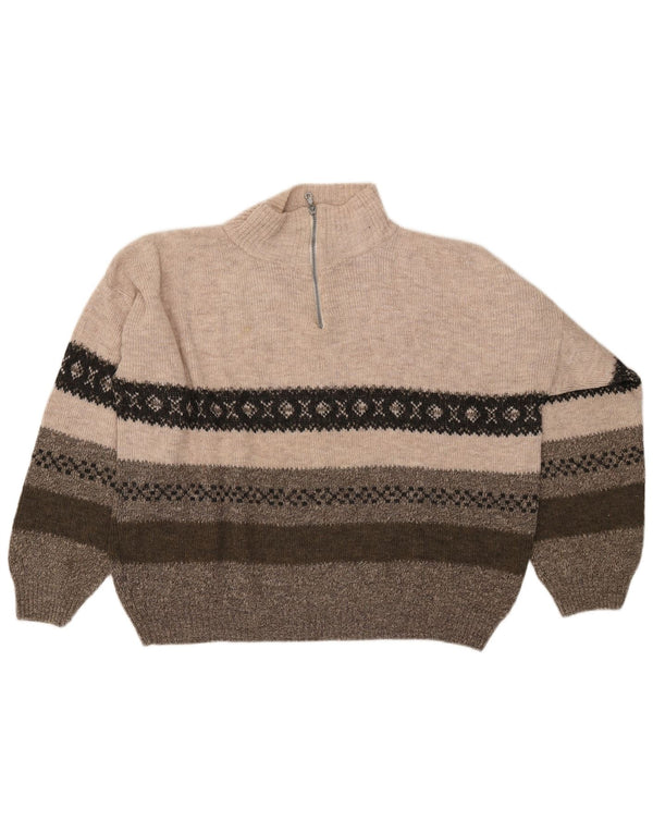 Męski sweter z zamkiem błyskawicznym na szyi, 2XL, beżowy, akryl Fair Isle