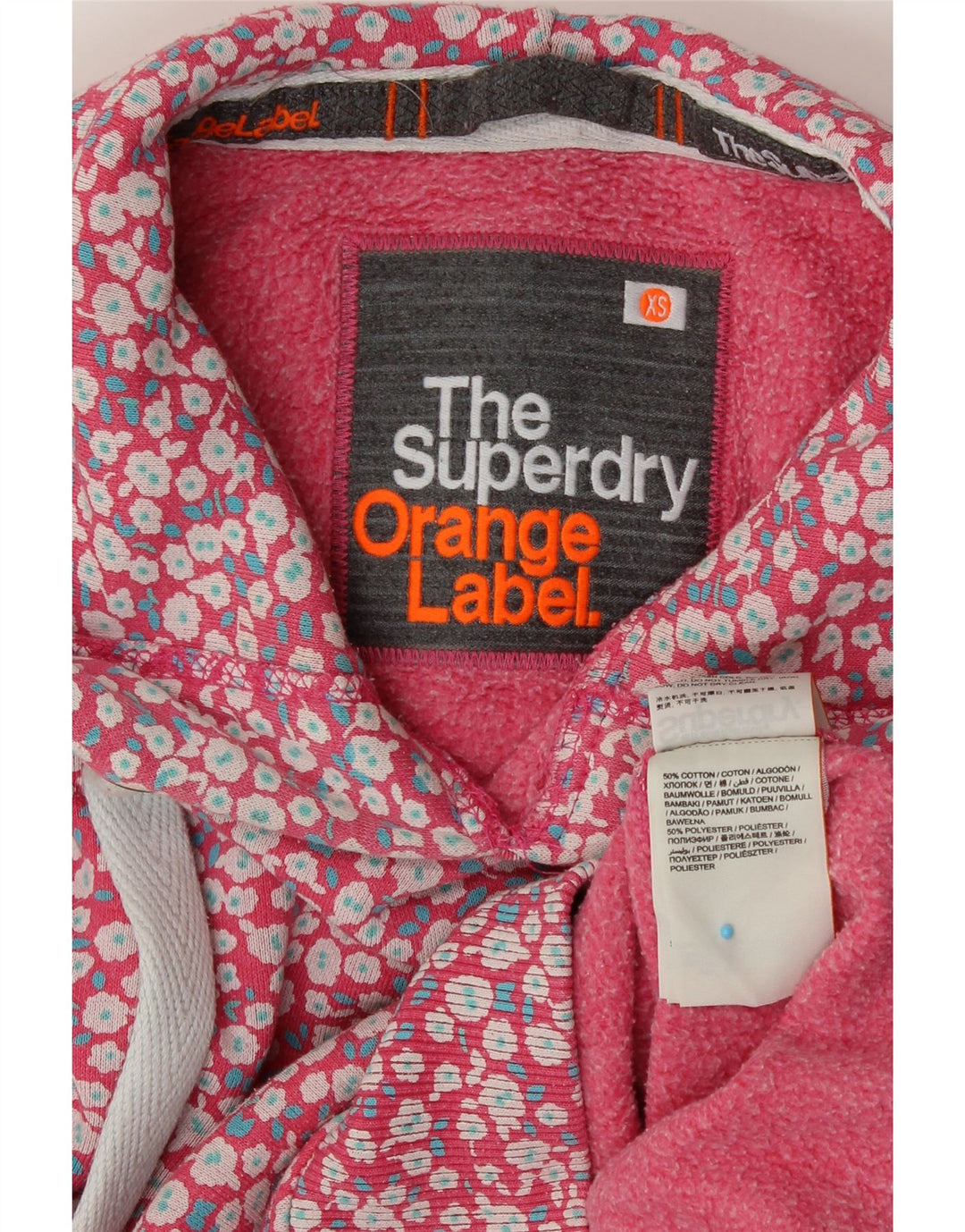 SUPERDRY Damski sweter z kapturem UK 6 XS Różowy, bawełniany w kwiaty