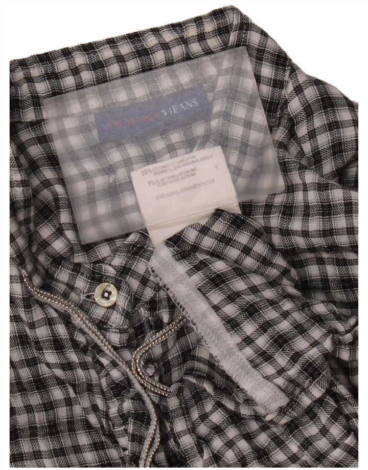 Koszula damska Trussardi Jeans z falbaną z przodu UK 14, duża, czarna, bawełniana w kratę