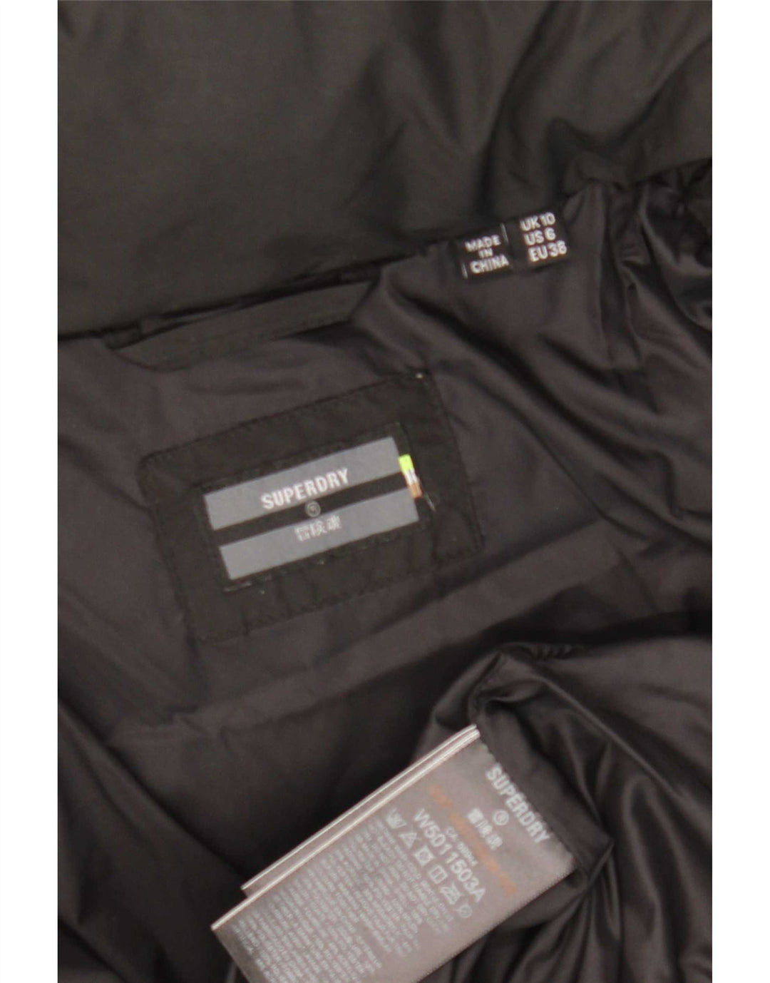 Damska wyściełana kurtka z kapturem Superdry UK 10, mała, czarna, poliester