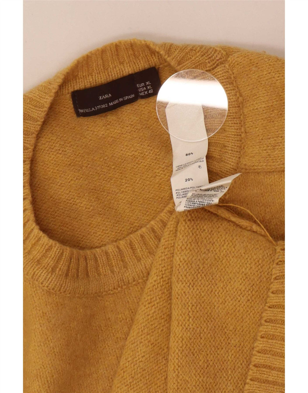 Męski sweter z okrągłym dekoltem Zara XL, żółta wełna