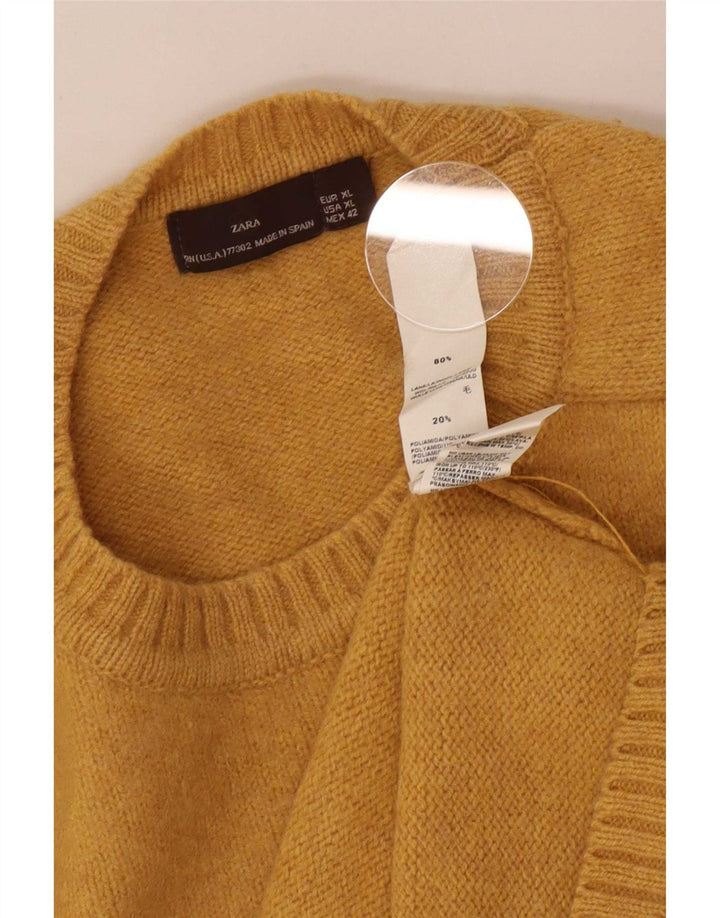 Męski sweter z okrągłym dekoltem Zara XL, żółta wełna