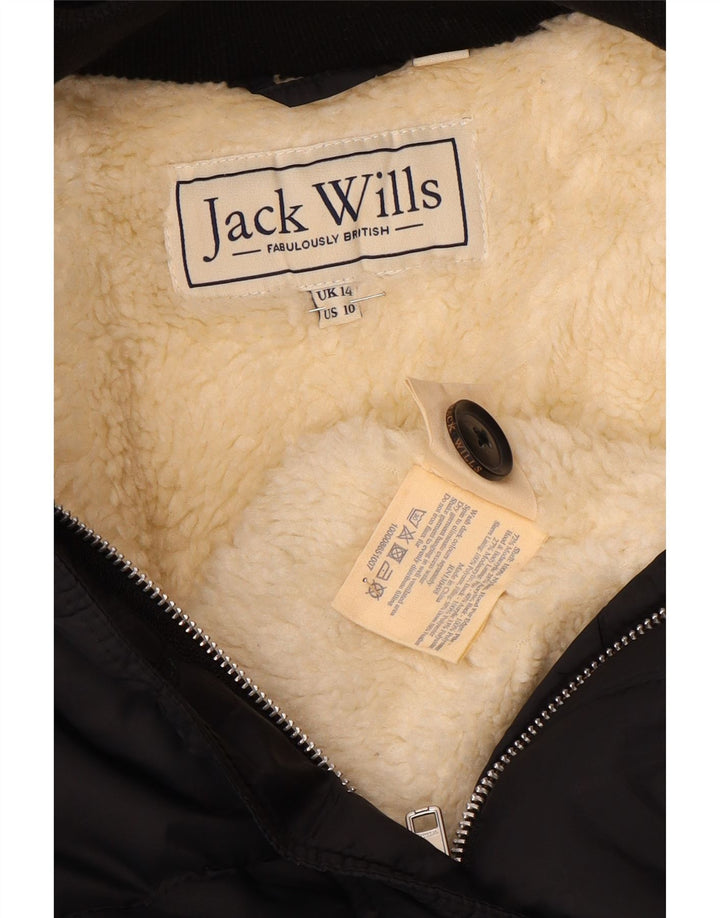 Damska ocieplana kurtka z kapturem JACK WILLS UK 14, duża, czarna nylonowa