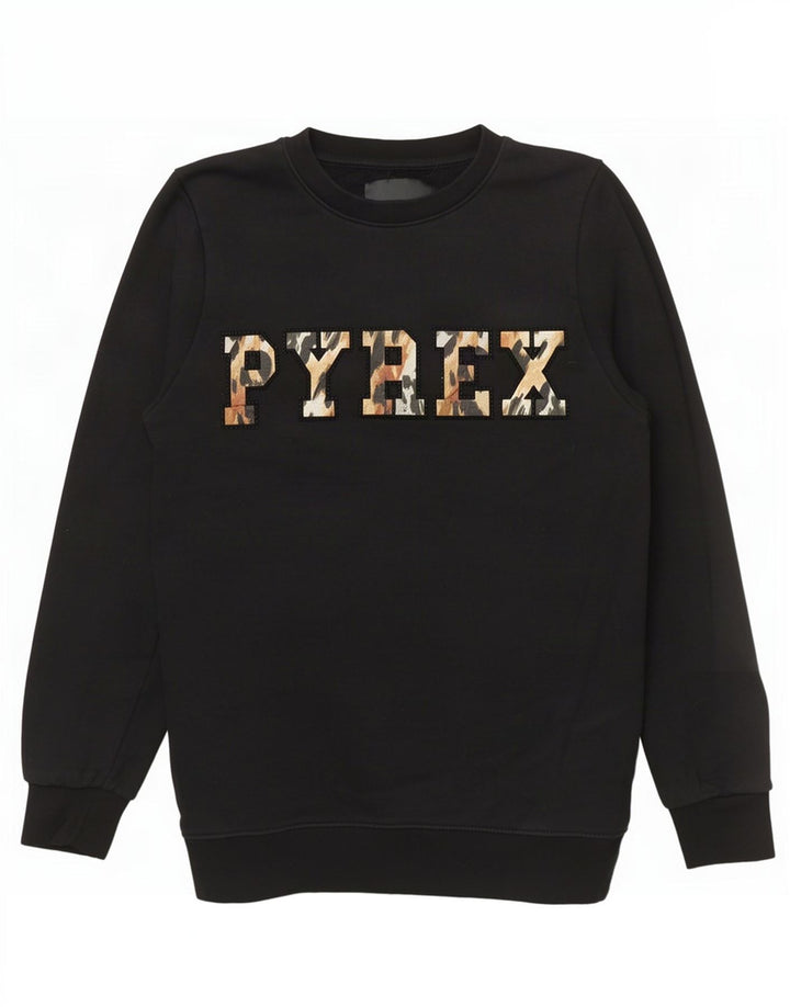 Damska bluza z grafiką Pyrex, UK 6 XS, czarna bawełna