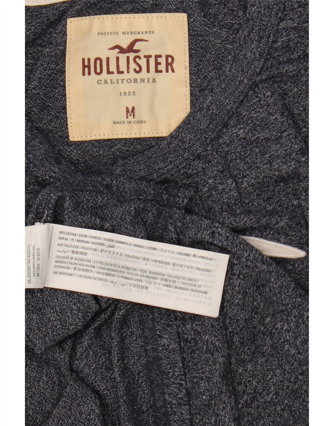 Męski top z grafiką Hollister z długim rękawem, średni, granatowy, bawełniany w cętki