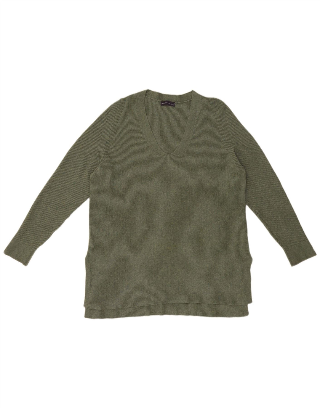 Marks & Spencer Damski sweter z dekoltem w kształcie litery V, UK 16, duży, zielony poliester