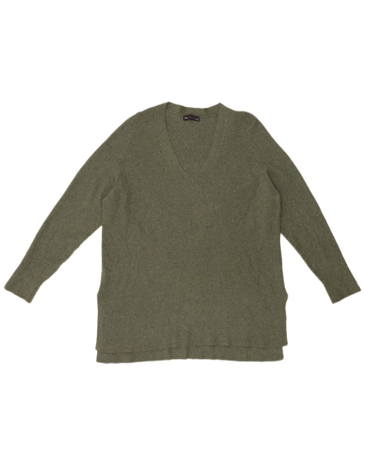 Marks & Spencer Damski sweter z dekoltem w kształcie litery V, UK 16, duży, zielony poliester