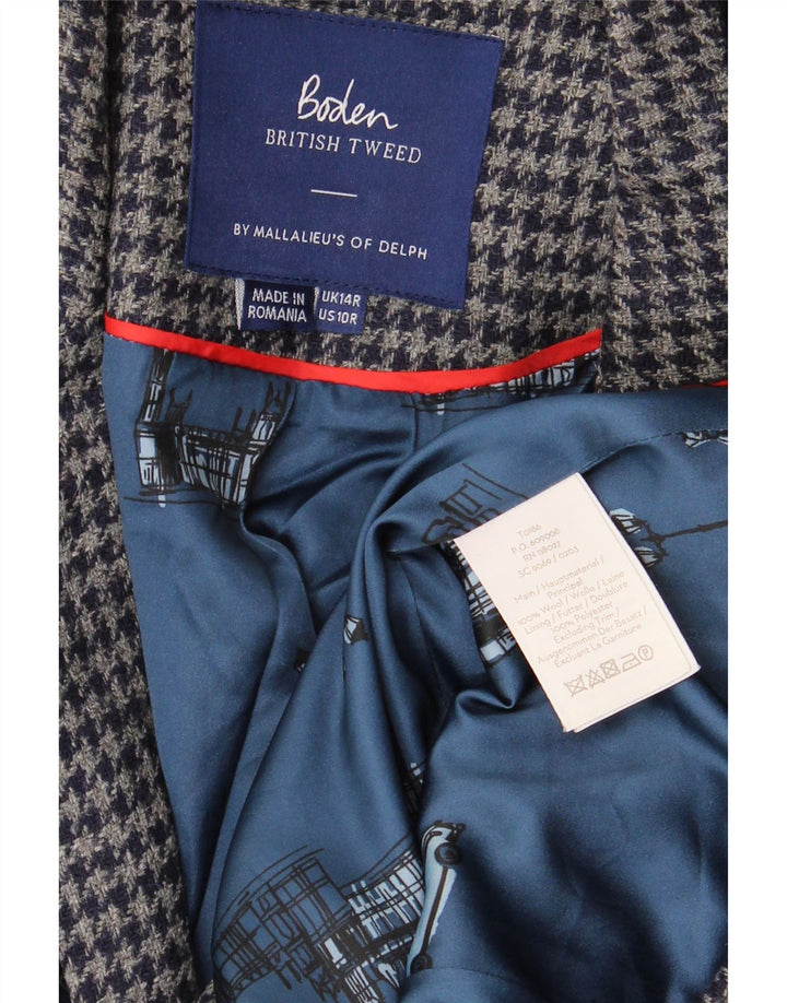 BODEN Damska marynarka zapinana na 1 guzik UK 14, duża, granatowa, wełniana pepitka