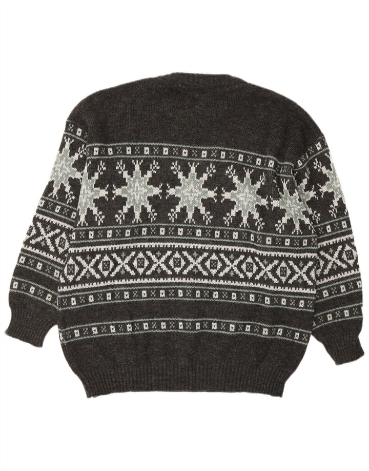 Męski sweter z okrągłym dekoltem Henry Scott, średnio szary, akryl Fair Isle