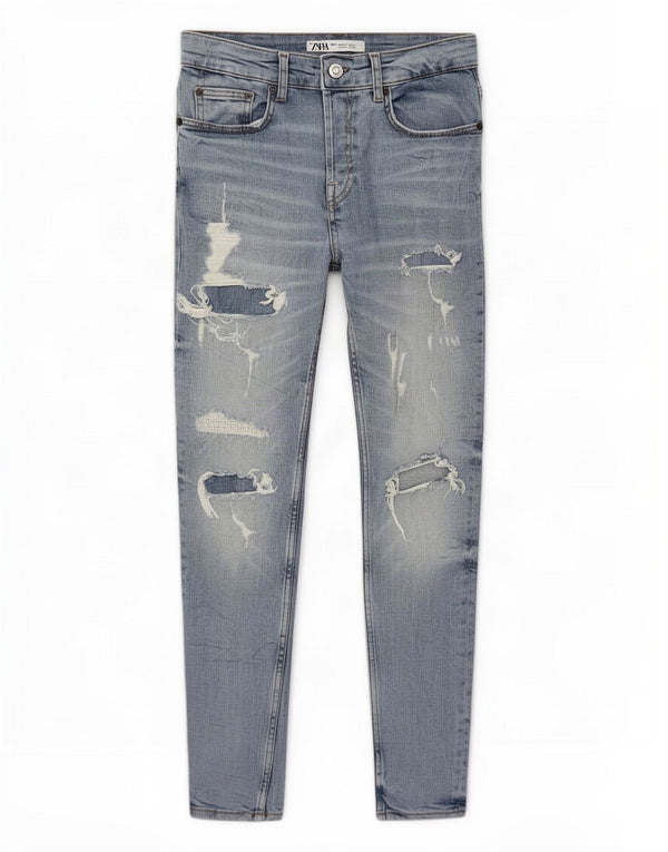Zara Mens Distressed Skinny Jeans EU 40 Medium W31 L29 Blue Cotton