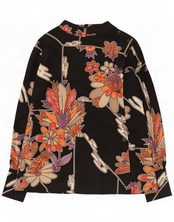 Pancaldi & B Damska bluzka koszulowa UK 10 Small Black Floral Retro