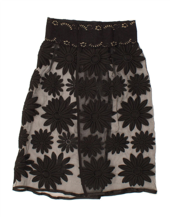 VINTAGE Womens Straight Skirt W28 Medium Black Floral Vintage Vintage and Second-Hand Vintage from Messina Hembry 
