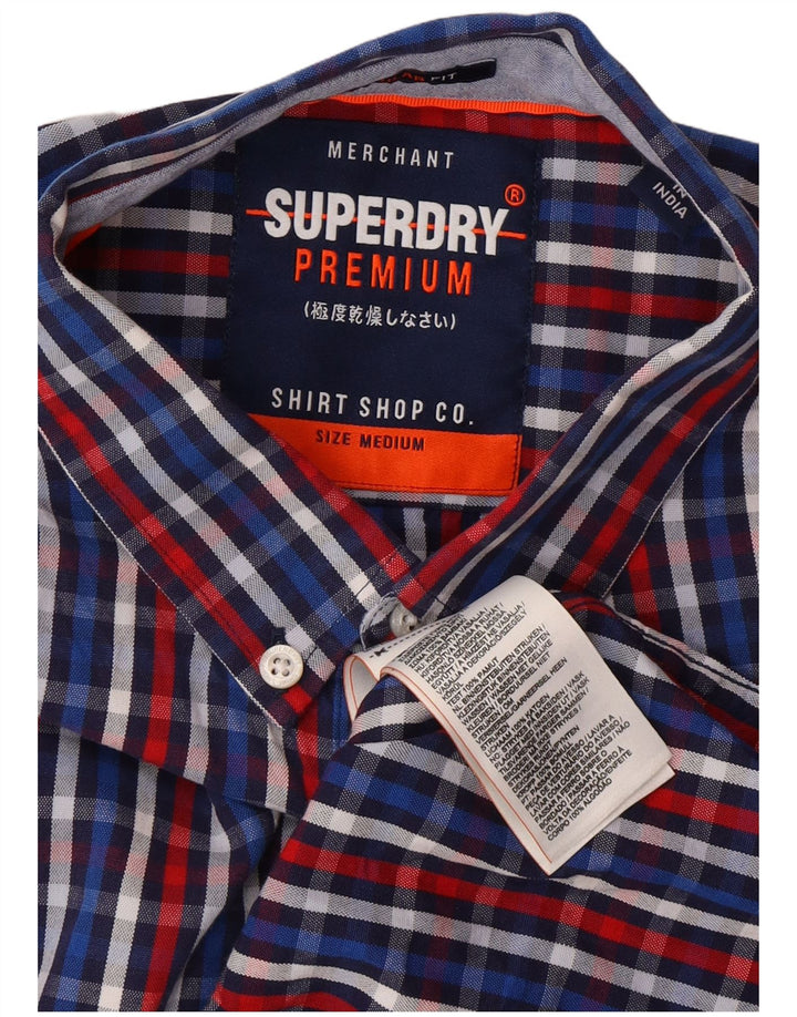 SUPERDRY Męska koszula z krótkim rękawem o regularnym kroju, bawełniana w średnią niebieską kratkę