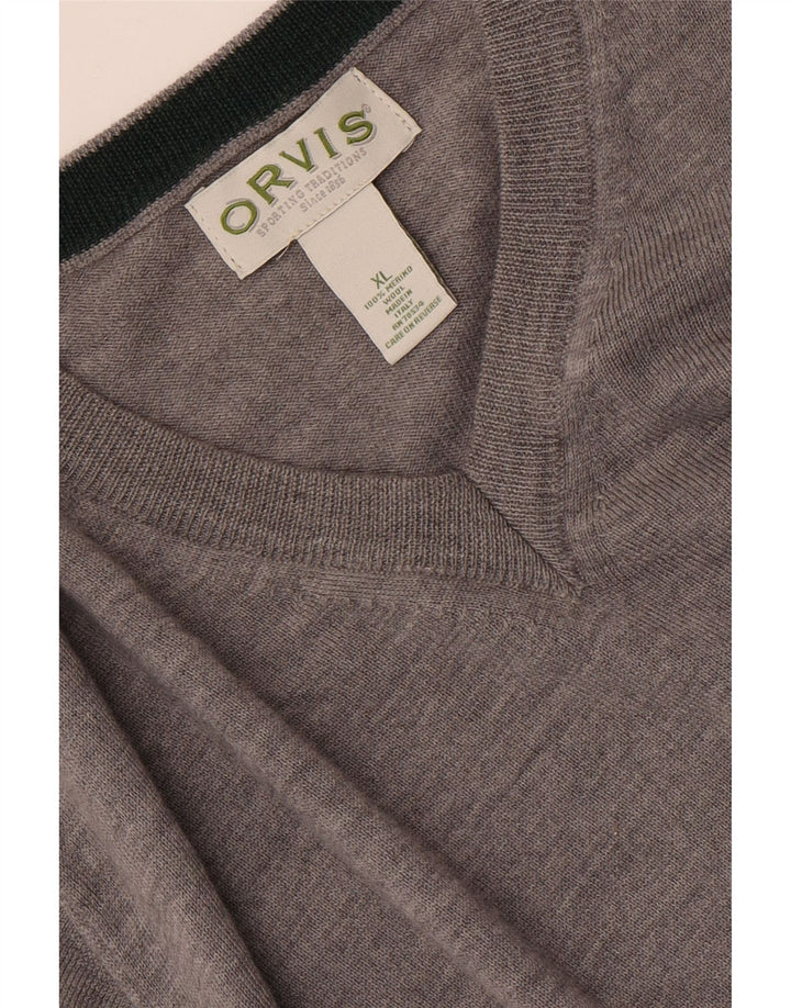 ORVIS Męski sweter z dekoltem w kształcie litery V XL, szara wełna