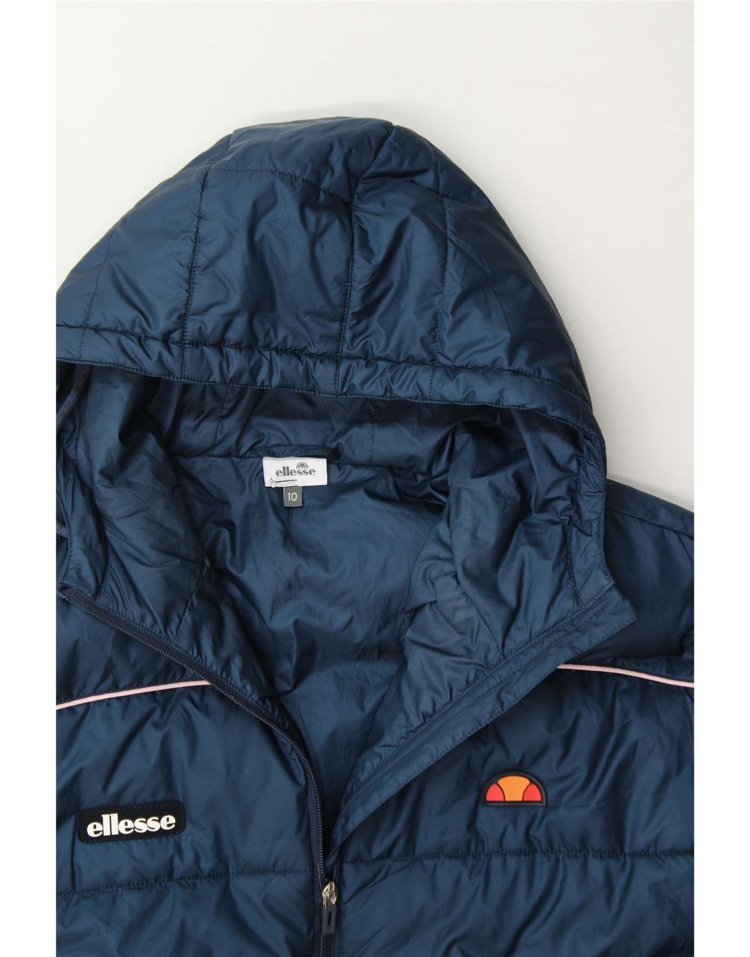 ELLESSE Womens Oversized Hooded Bomber Padded Jacket UK 10 Small Navy Blue Vintage Ellesse and Second-Hand Ellesse from Messina Hembry 