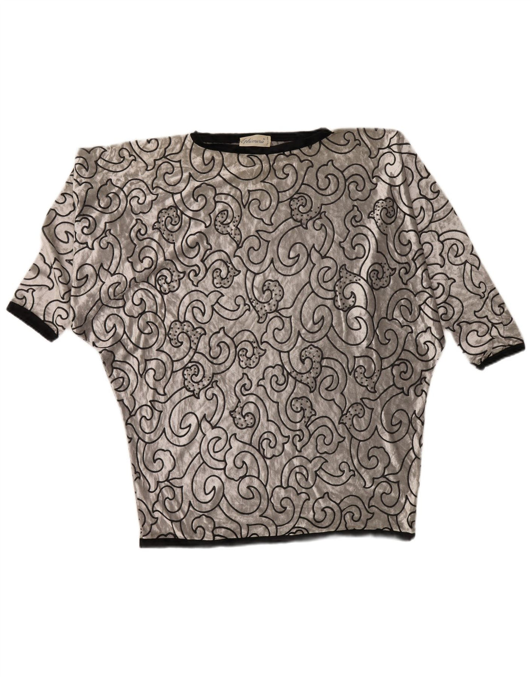 VINTAGE Damska tunika Batwing Velvet UK 22 3XL srebrna geometryczna wiskoza