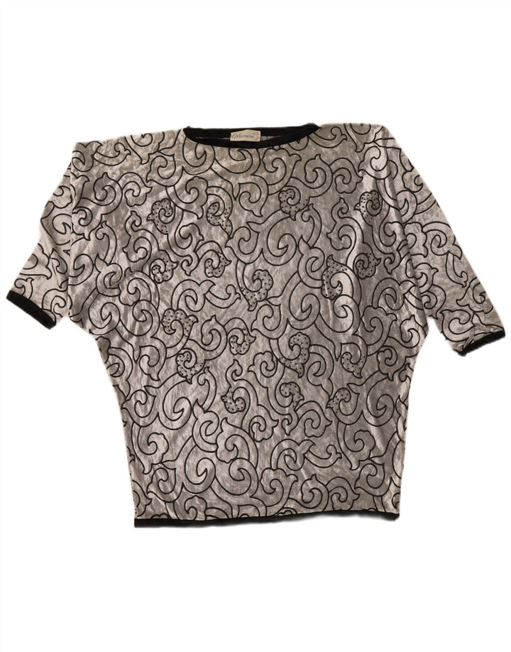 VINTAGE Damska tunika Batwing Velvet UK 22 3XL srebrna geometryczna wiskoza