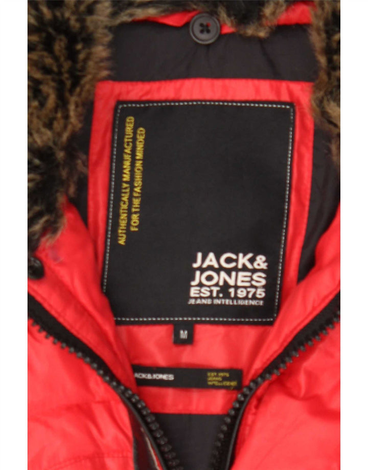 Męska wyściełana kurtka z kapturem Jack & Jones UK 38 Średni czerwony nylon