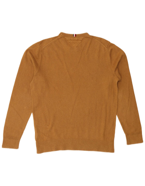 Męski sweter z okrągłym dekoltem Tommy Hilfiger, duży, beżowy, bawełniany