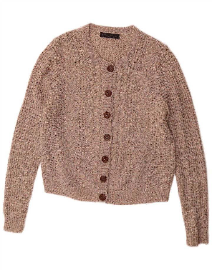 Marks & Spencer Damski sweter rozpinany UK 14, duży, szary, wełniany w cętki