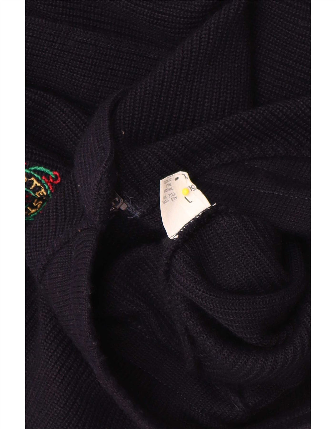 Vintage męski sweter rozpinany, duży, granatowy, wełniany blok kolorów