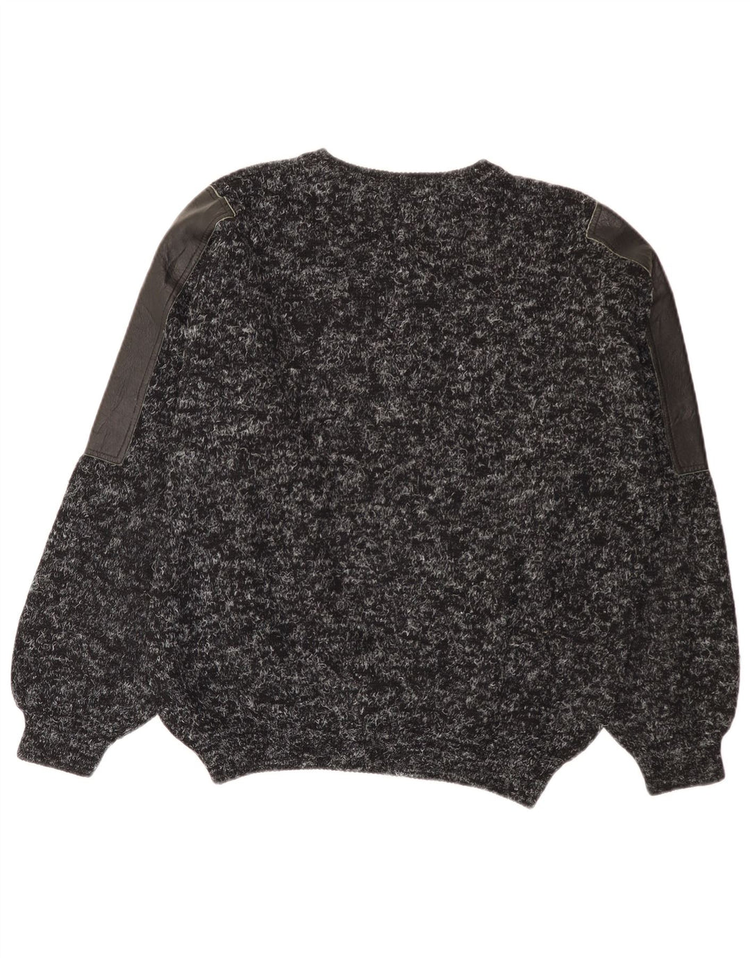 Vintage męski sweter z okrągłym dekoltem duży czarny z wełny w łatki