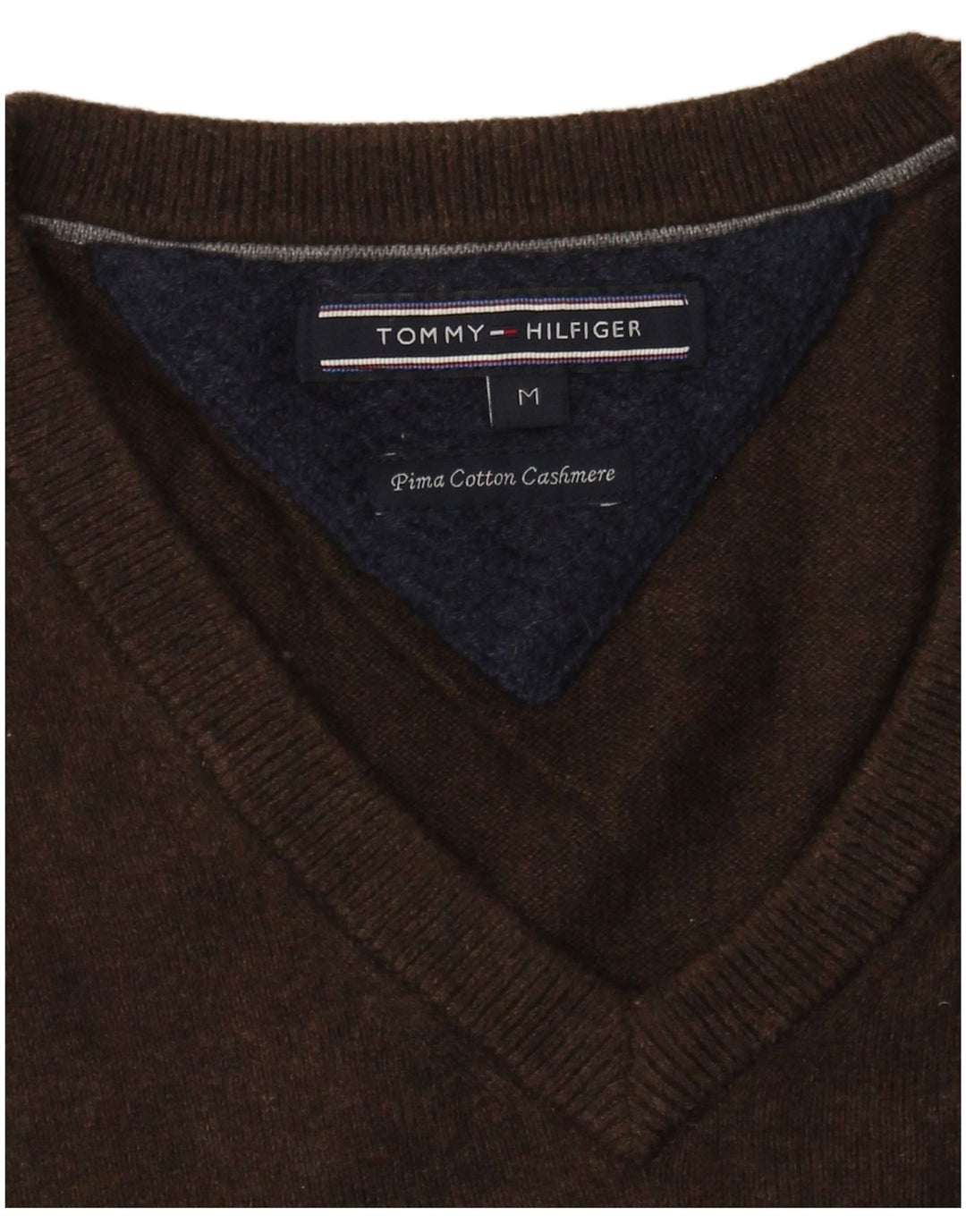 Męski sweter Tommy Hilfiger z dekoltem w kształcie litery V, średniobrązowy, bawełniany