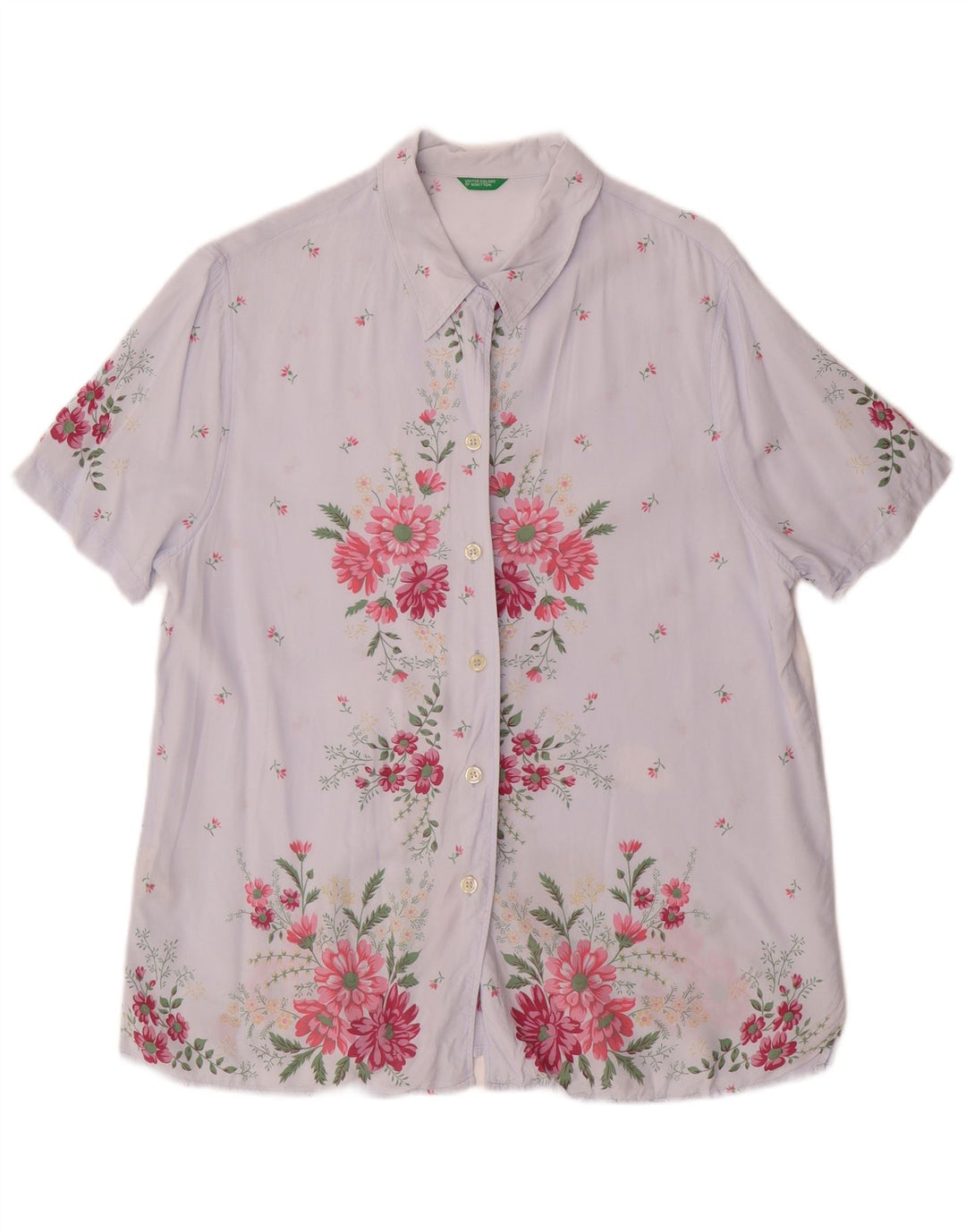 Damska koszulka z krótkim rękawem Benetton IT 46 Duża niebieska wiskoza w kwiaty