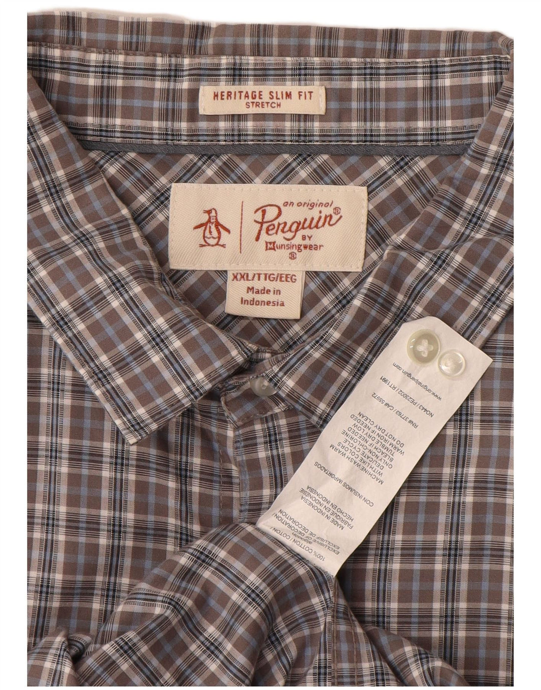 Koszula męska PENGUIN Heritage Slim Fit 2XL, bawełniana, szara krata