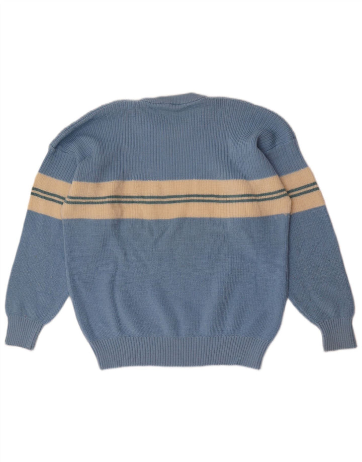 Vintage męski sweter z okrągłym dekoltem IT 50, wełniany w średnie niebieskie paski
