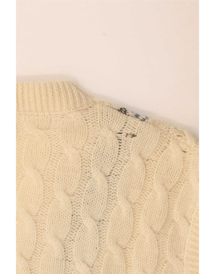 Vintage męski podkoszulek z kamizelką, duży, w kolorze złamanej bieli, wełna Fair Isle