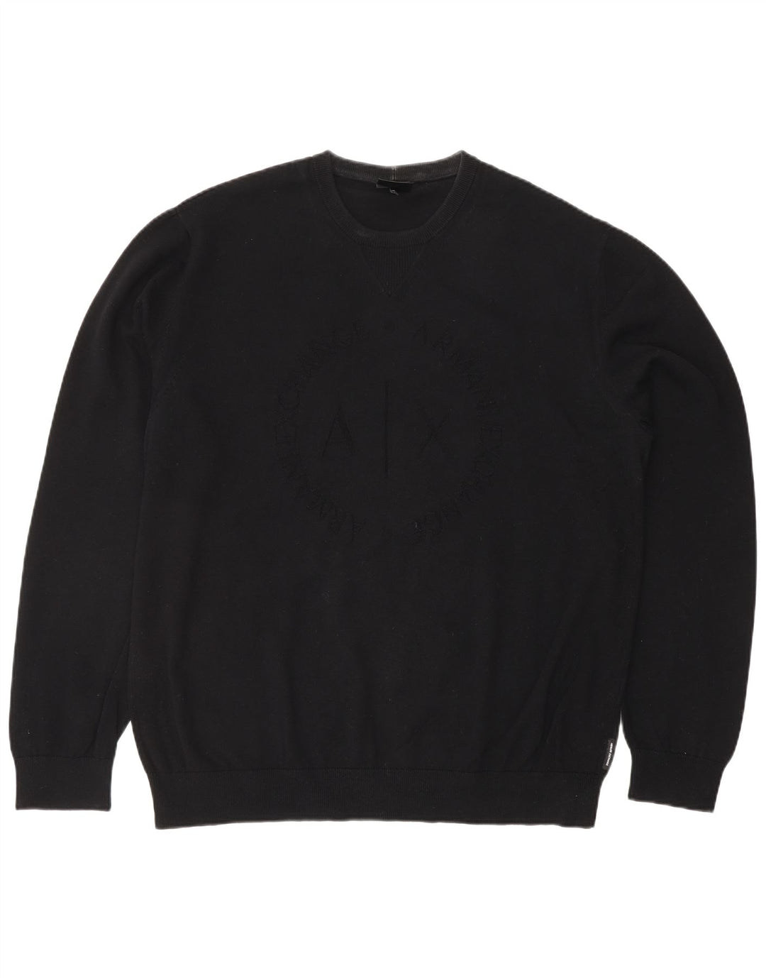 ARMANI EXCHANGE Męski sweter z graficznym wycięciem pod szyją, duży, czarny, bawełniany